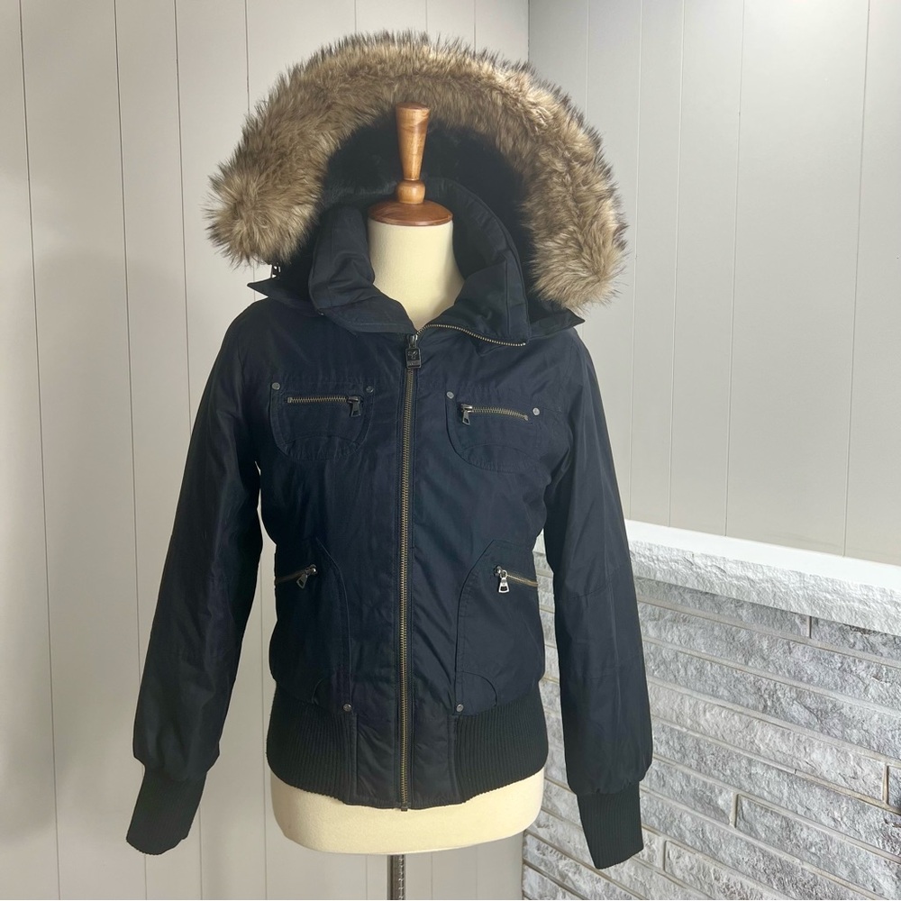 Aritzia TNA Black St Moritz Faux Fur Hooded Water Repellent Bomber Ski Jacket S